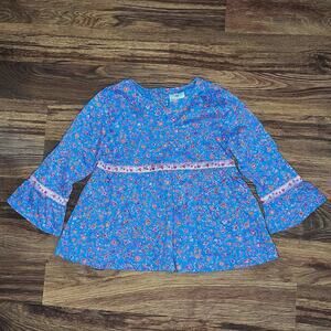 Hanna Andersson Blue Floral Boho Blouse Girls Size 10 or 140